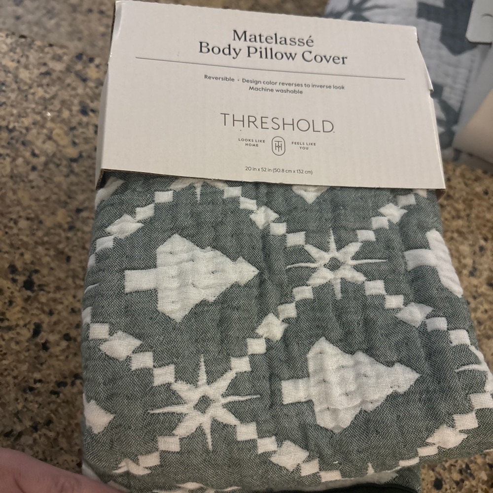 Threshold Green and White Matelassé Pillow Cover